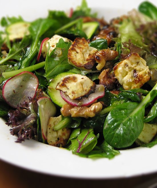 Baked feta and walnut salad