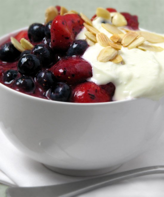 Mixed berry coulis with Greek vanilla yogurt