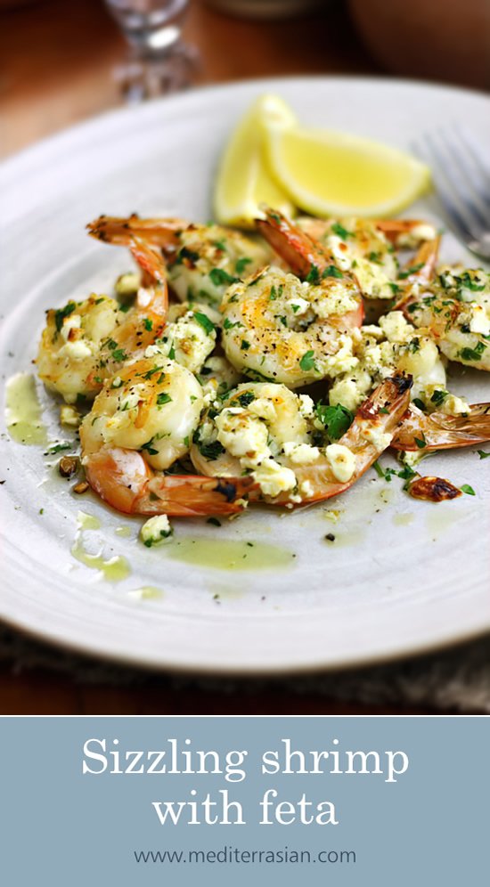 Sizzling shrimp with feta