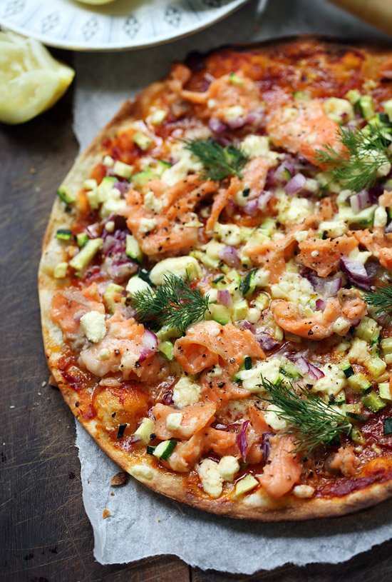 Smoked salmon and feta pizza