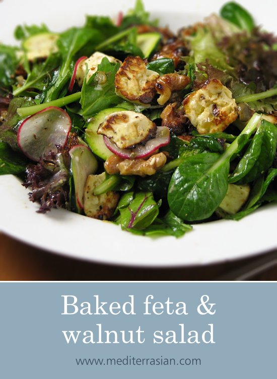 Baked feta and walnut salad