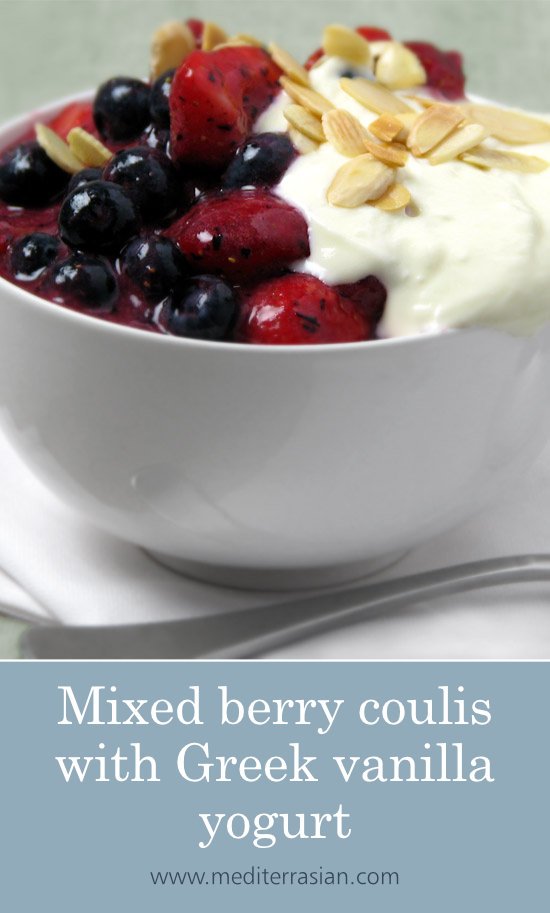 Mixed berry coulis with Greek vanilla yogurt Mixed berry coulis with Greek vanilla yogurt