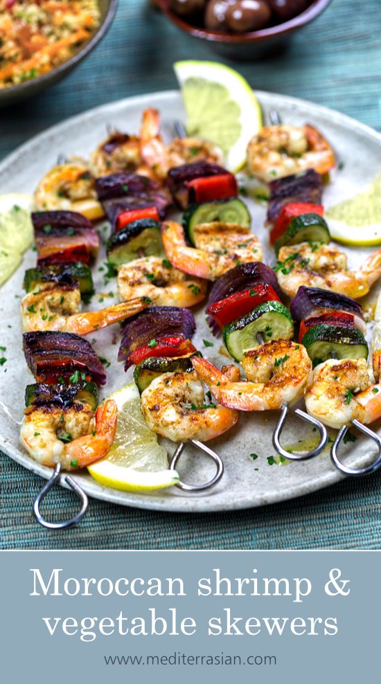 Moroccan shrimp and vegetable skewers