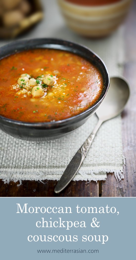 Moroccan tomato, chickpea and couscous soup
