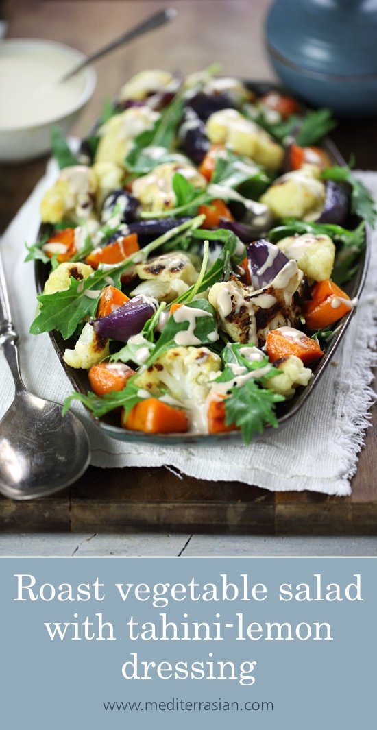 Roast vegetable salad with tahini-lemon dressing