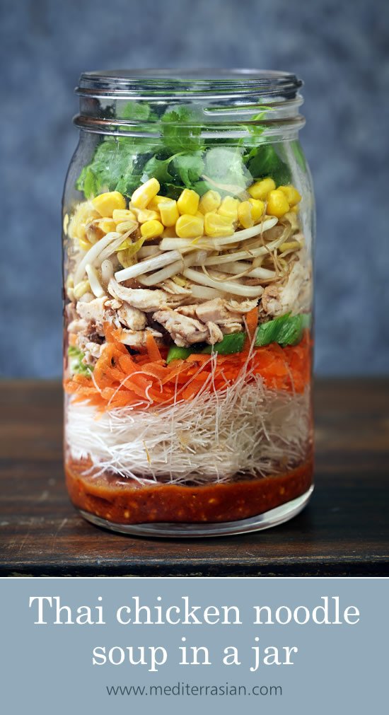 Thai chicken noodle soup in a jar