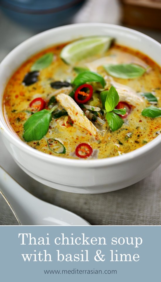 Thai chicken soup with basil and lime